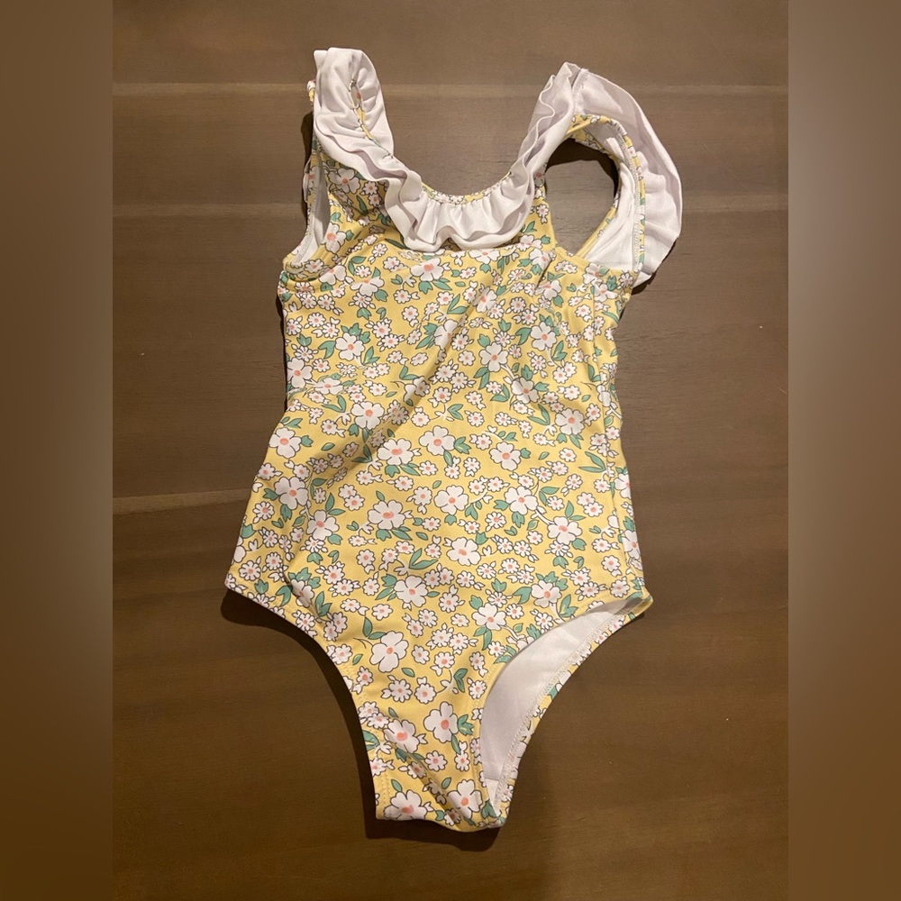 Little English Yellow Floral Ruffle One-Piece Swimsuit